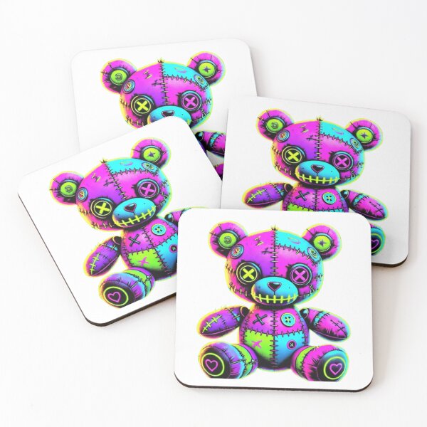 Item preview, Neon Patchwork Teddy Bear – Bold and Vibrant Cyberpunk Design designed and sold by GemBob Creations.