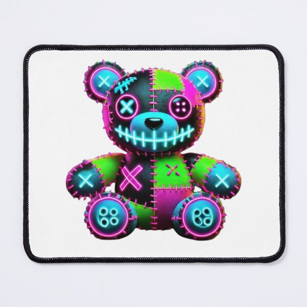 Item preview, Glow-in-the-Dark Cyberpunk Teddy Bear – Neon Patchwork Design designed and sold by GemBob Creations.