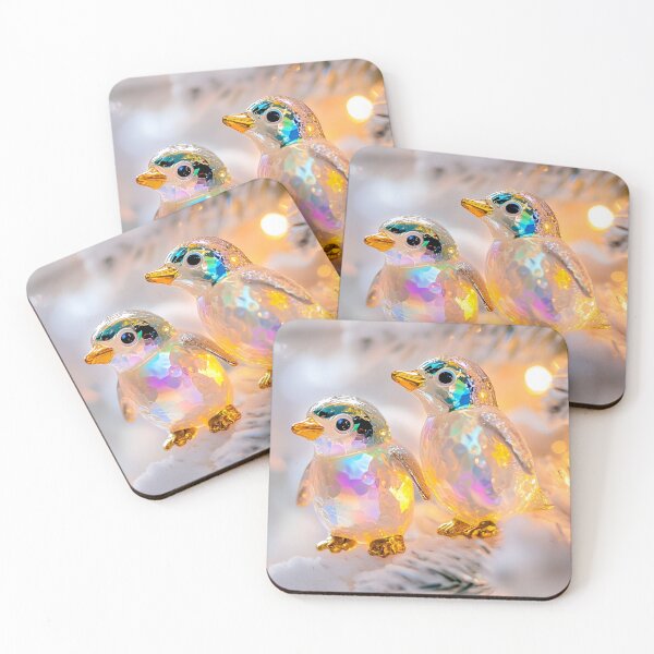 Item preview, Iridescent Glass Penguin Ornaments on Snowy Christmas Tree designed and sold by Amr Siam.