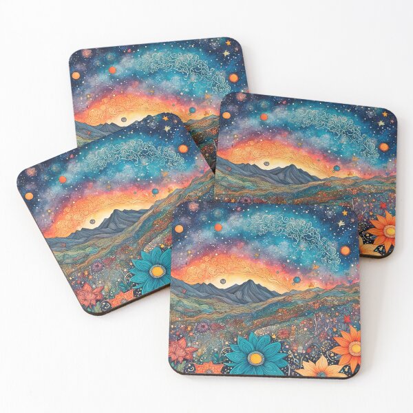 Item preview, Utopian wildflowers landscape with cosmic zentangle sky designed and sold by artedamensagem.