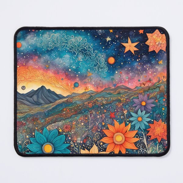 Item preview, Utopian wildflowers landscape with cosmic zentangle sky designed and sold by artedamensagem.