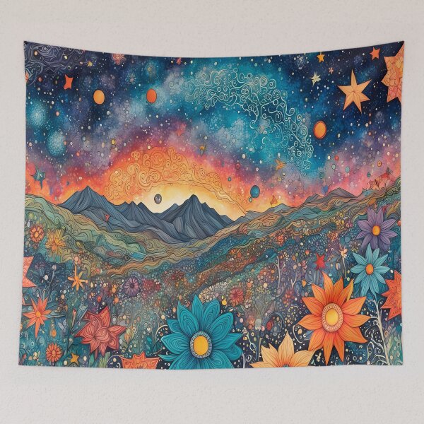 Item preview, Utopian wildflowers landscape with cosmic zentangle sky designed and sold by artedamensagem.