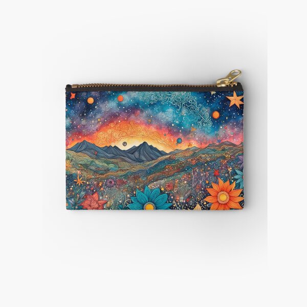Item preview, Utopian wildflowers landscape with cosmic zentangle sky designed and sold by artedamensagem.