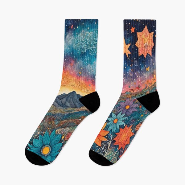 Item preview, Utopian wildflowers landscape with cosmic zentangle sky designed and sold by artedamensagem.