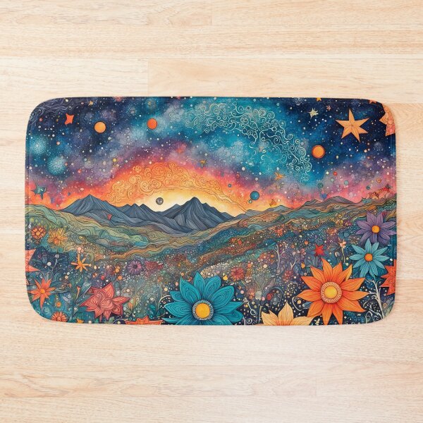 Item preview, Utopian wildflowers landscape with cosmic zentangle sky designed and sold by artedamensagem.
