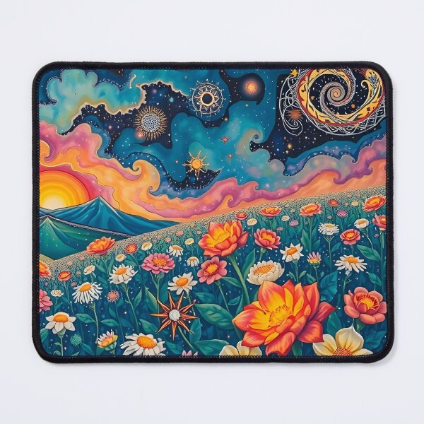 Item preview, Utopian wildflowers landscape with cosmic zentangle sky designed and sold by artedamensagem.