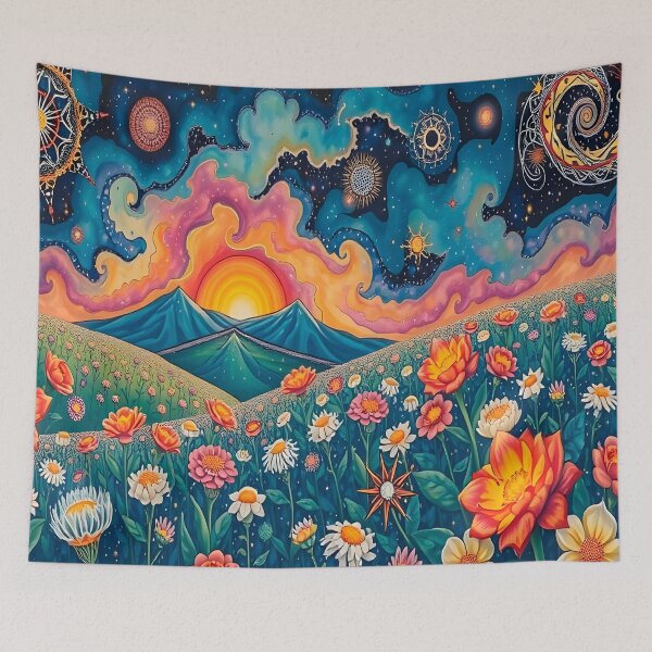 Item preview, Utopian wildflowers landscape with cosmic zentangle sky designed and sold by artedamensagem.