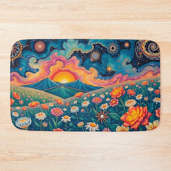 Item preview, Utopian wildflowers landscape with cosmic zentangle sky designed and sold by artedamensagem.