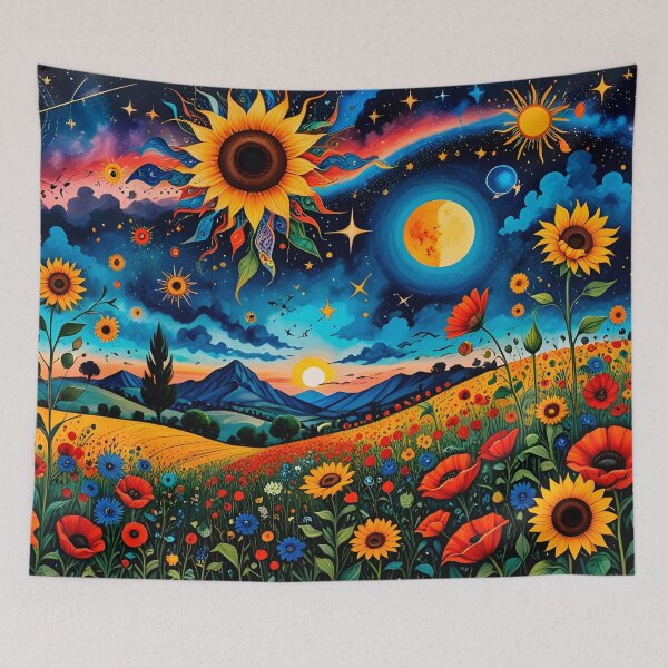 Item preview, Utopian wildflowers landscape with cosmic zentangle sky designed and sold by artedamensagem.