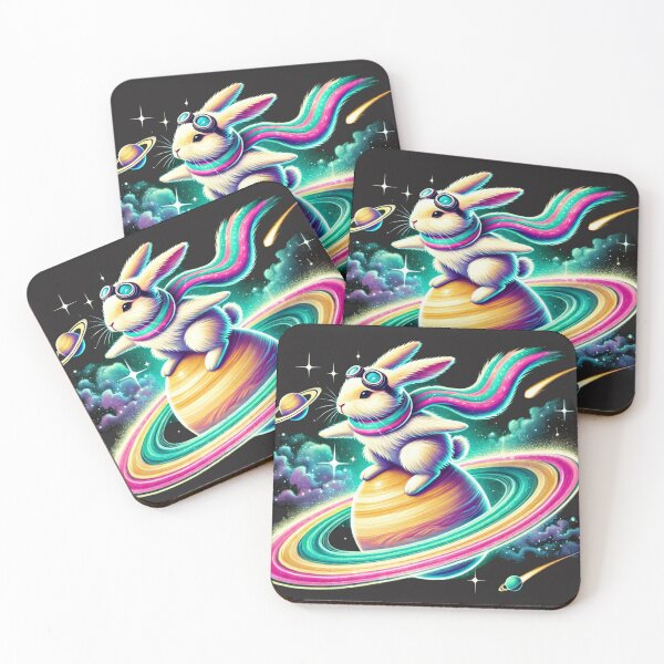 Item preview, Adventurous Space Bunny on Saturn – Whimsical Galactic Art designed and sold by Vikingaquarist.