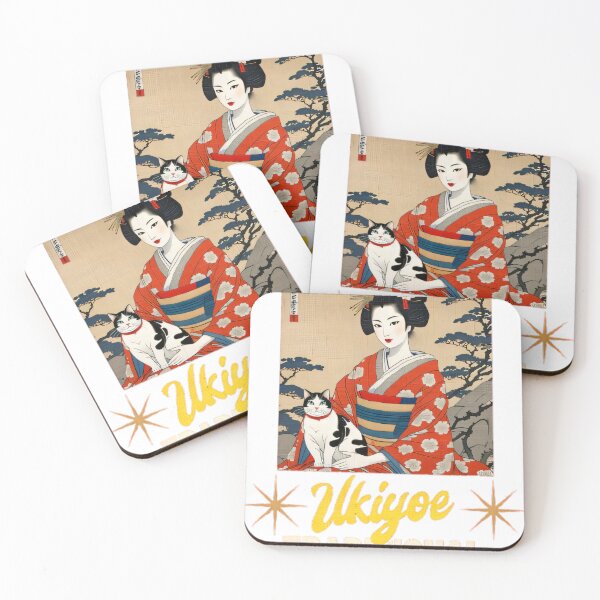 Item preview, Ukiyoe Geisha and Cat - Traditional Japanese Artwork Design designed and sold by SakuraJapanArt.