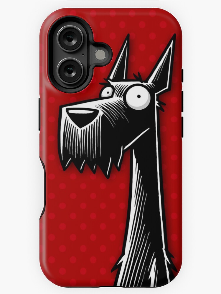 Thumbnail 1 of 4, iPhone Case, Scottish Terrier Playful Illustration On Red Polka Dot Background designed and sold by K9ish.