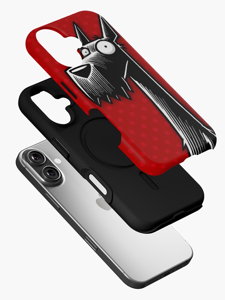 Thumbnail 2 of 4, iPhone Case, Scottish Terrier Playful Illustration On Red Polka Dot Background designed and sold by K9ish.
