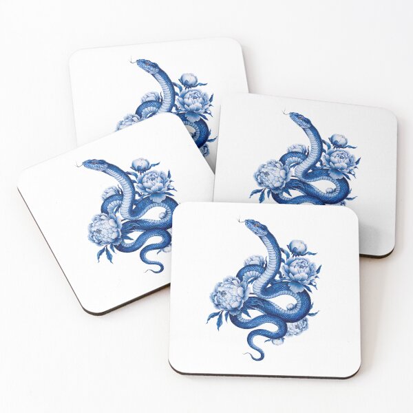 Item preview, Blue Snake and peony designed and sold by Roy & Tiffany.