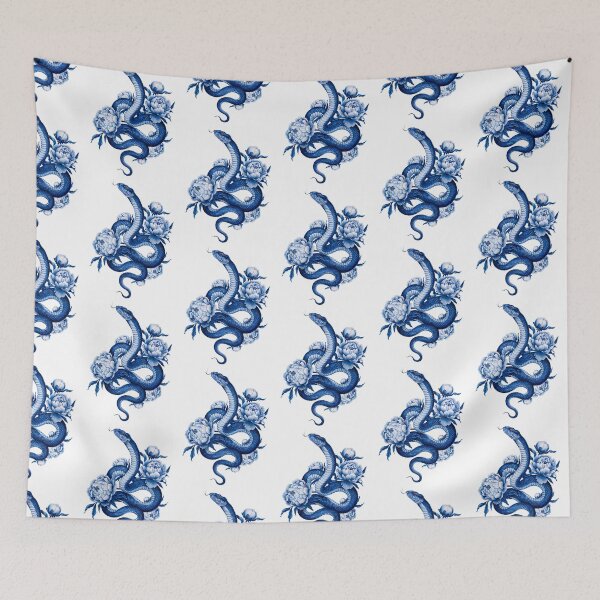 Item preview, Blue Snake and peony designed and sold by Roy & Tiffany.