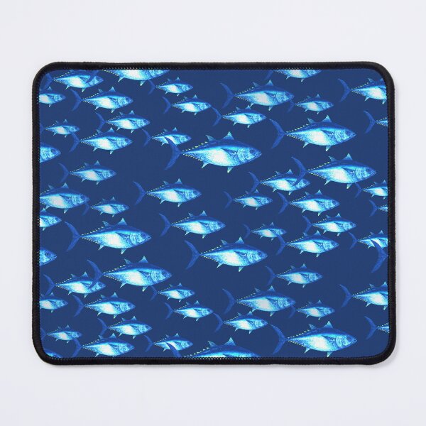 Item preview, Bluefin Tuna Half-drop seamless repeat Deep Blue Swim designed and sold by Melissa  MacMichael Art + Design.