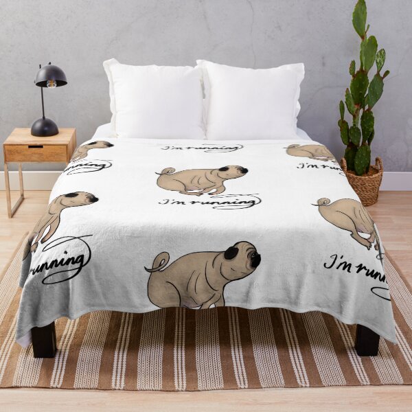 Item preview, Creamy Tan PUG Running with the words ‘I’m running.’ White background designed and sold by MonicaArtist.