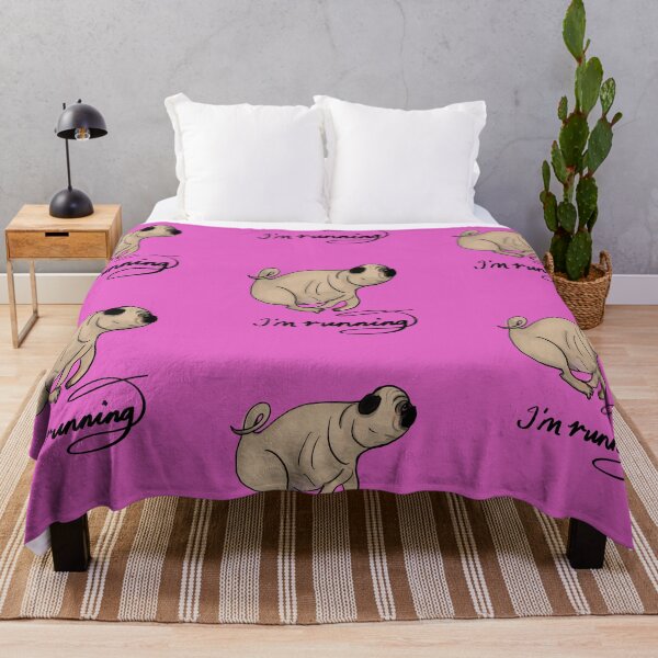 Item preview, Creamy Tan PUG Running with the words ‘I’m running.’ Pink background designed and sold by MonicaArtist.