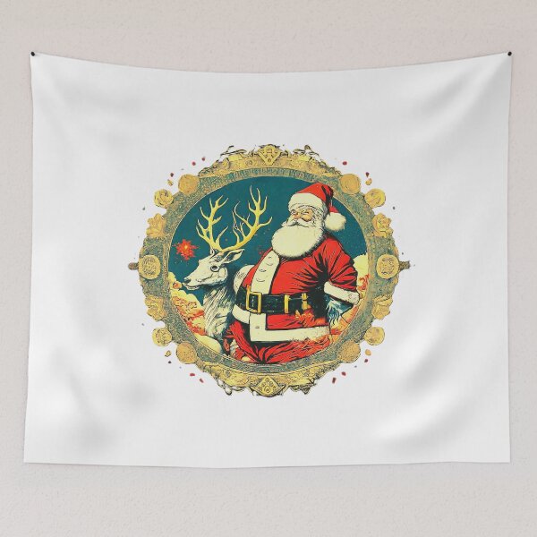 Item preview, Vintage Santa Claus and Reindeer , Christmas Holiday Graphic , Festive Christmas , Unique Holiday  Gift designed and sold by Indyadizine.