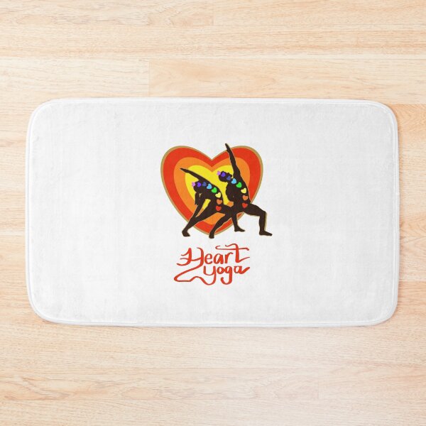 Item preview, HEART YOGA. Sunrise colours, Man, Woman in Reverse Warrior silhouette with colourful chakras, white background designed and sold by MonicaArtist.