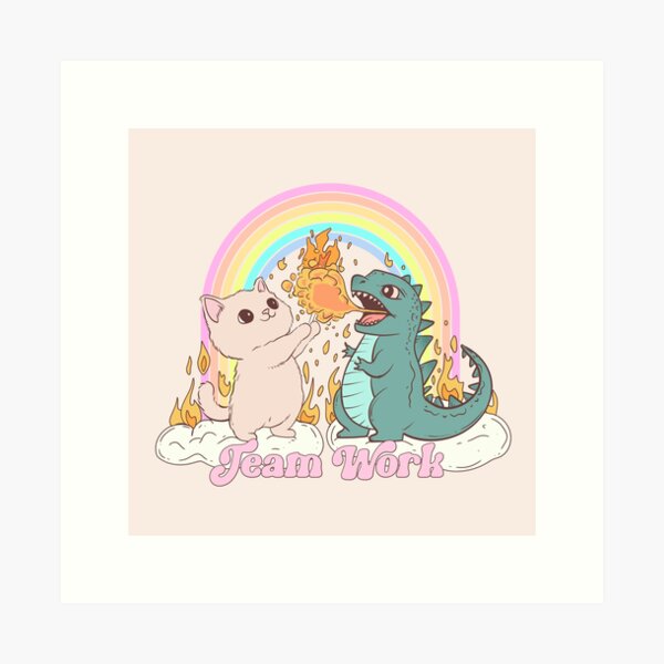 Item preview, Team work! Cute cat and dino designed and sold by Jess.a.creates.