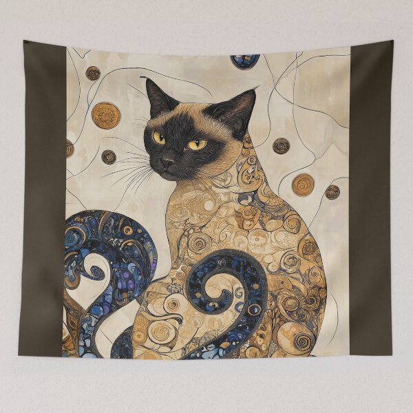 Item preview, Whimsical Klimt Balinese Cat Portrait designed and sold by peterlawrence13.