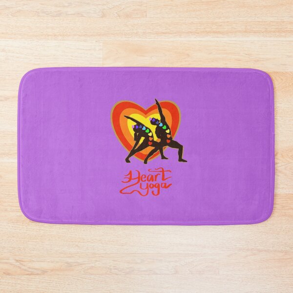 Item preview, HEART YOGA. Sunrise colours, Man, Woman in Reverse Warrior silhouette with colourful chakras, Lavender background designed and sold by MonicaArtist.