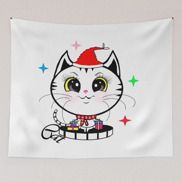 Item preview, A white cat is planning to open gifts on Christmas  designed and sold by Shirley cute art .