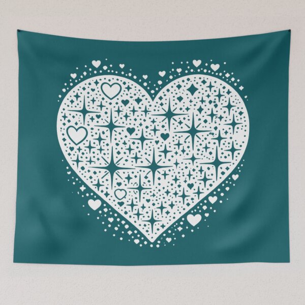 Item preview, Sparkling Heartburst Design (White on Dark Cyan) designed and sold by LyssasMindArt.