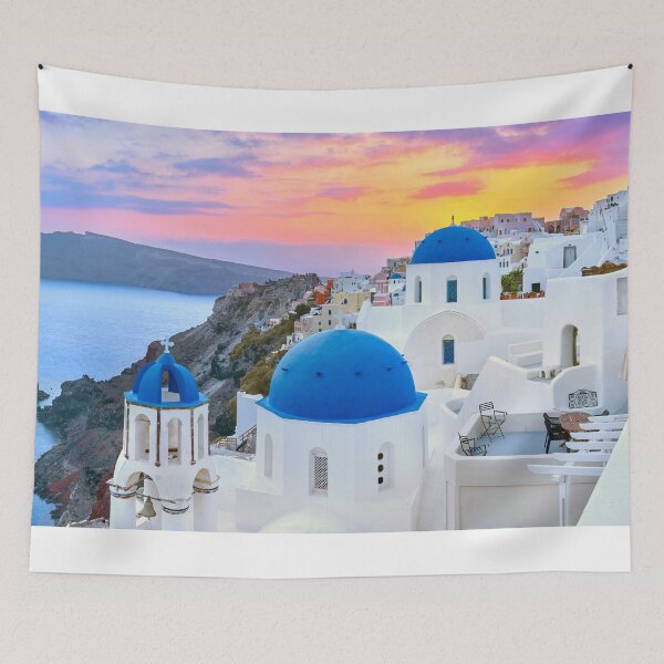 Item preview, Santorini - Greece Blue Domes White Stunning Sunset designed and sold by Adam Gormley.
