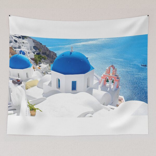 Item preview, Santorini Greece - Blue Domes Sunny Day Looking Down designed and sold by Adam Gormley.