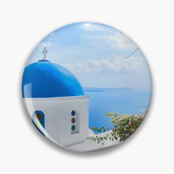 Item preview, Santorini Greece - Blue Dome Sunny Day Bougainvillea designed and sold by Adam Gormley.