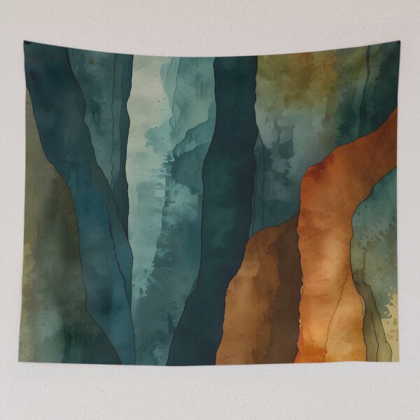 Aperçu de l'œuvre Rouille et bleu sarcelle, palette de couleurs chaudes et texturées, impression abstraite moderne en couches, décoration murale bohème orange brûlé, couleurs subtiles en dégradé créée et vendue par Kintsugi99.