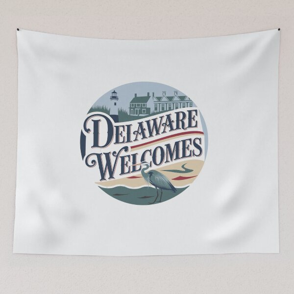 Item preview, Delaware Welcomes Flag Map Dover, Wilmington, Delaware River, designed and sold by AnimalsDH305.