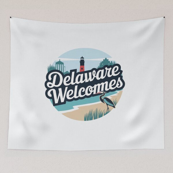 Item preview,  Delaware Welcomes Flag Map Dover, Wilmington, Delaware River, designed and sold by AnimalsDH305.