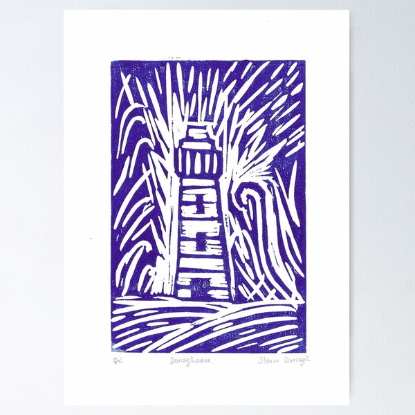 Item preview, Donaghadee Lighthouse during a storm. Lino print. designed and sold by DebTheZeb.