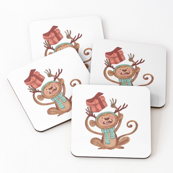 Aperçu de l'œuvre Monkey's Holiday Surprise, cadeaux amusants, t-shirts, tasses créée et vendue par Ewelina Niemiec.