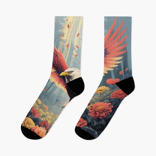 Item preview, Majestic Bird In Flight Amidst Vibrant Floral Meadow designed and sold by estampavibe.