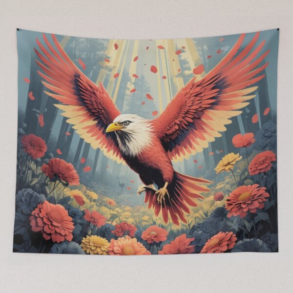 Item preview, Majestic Bird In Flight Amidst Vibrant Floral Meadow designed and sold by estampavibe.