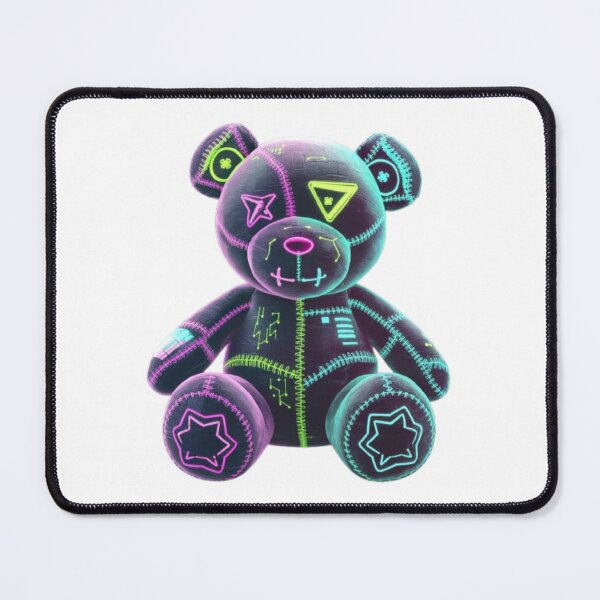 Item preview, Neon Glow Cyber Patchwork Teddy Bear Design – Futuristic Plush Art designed and sold by GemBob Creations.