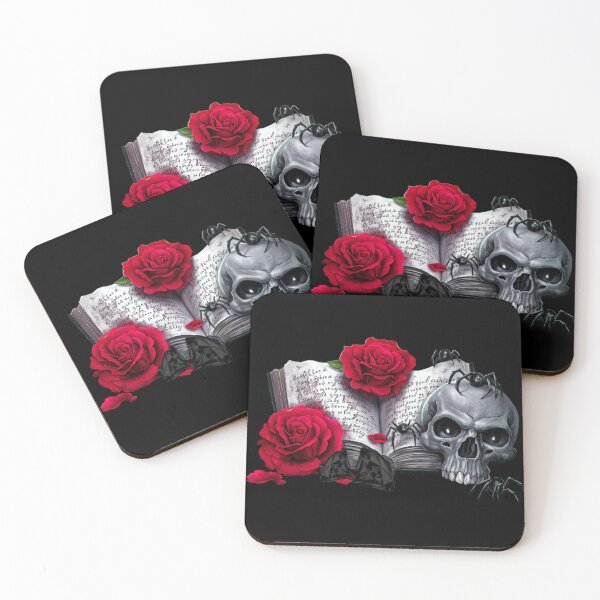 Item preview, rose petals, gothic book, human skull designed and sold by Kirei-Lily.