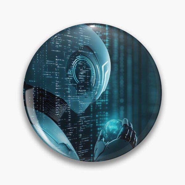 Item preview, AI Robot with Holographic Code - Futuristic Tech designed and sold by Soul-Sparks.