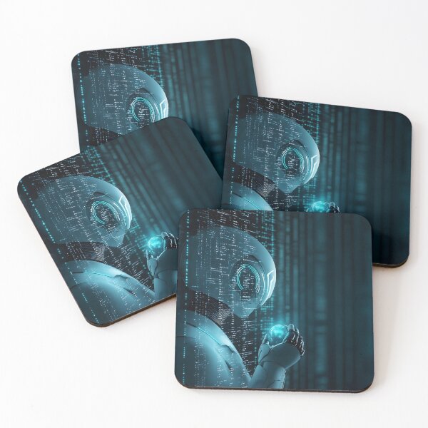 Item preview, AI Robot with Holographic Code - Futuristic Tech designed and sold by Soul-Sparks.