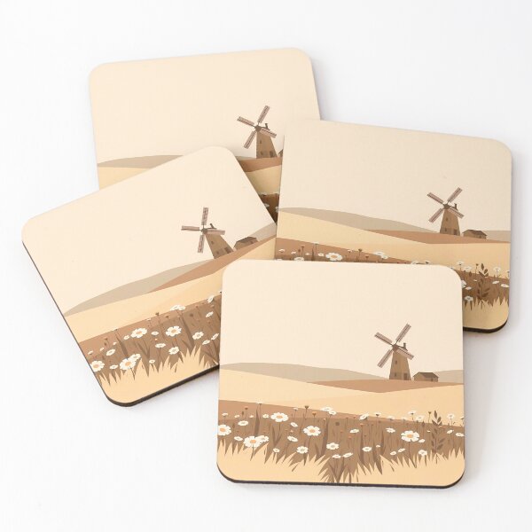 Item preview, Minimalist Windmill Scene with Wildflowers and Rolling Hills   designed and sold by AHMEDMAMADO.
