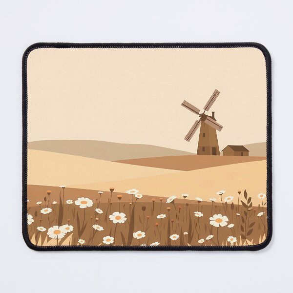 Item preview, Minimalist Windmill Scene with Wildflowers and Rolling Hills   designed and sold by AHMEDMAMADO.