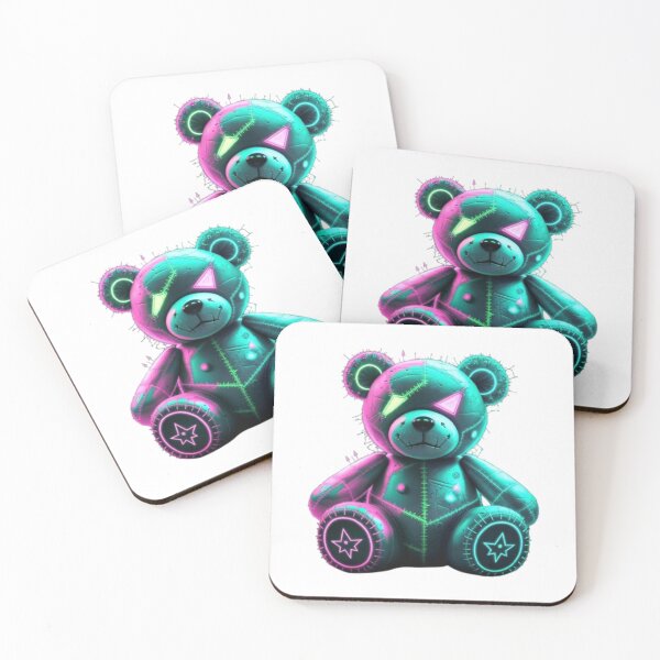 Item preview, Cyber Glow Teddy Bear – Futuristic Neon Patchwork Design designed and sold by GemBob Creations.