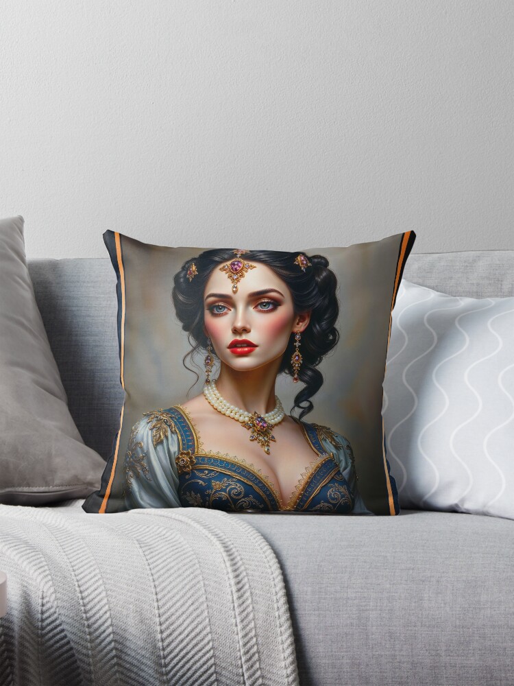 Classical Glamour Portrait Of Lady Zylenda Calici Alluring AI Concept Art by Xzendor7 Decorative Art Print Throw Pillow