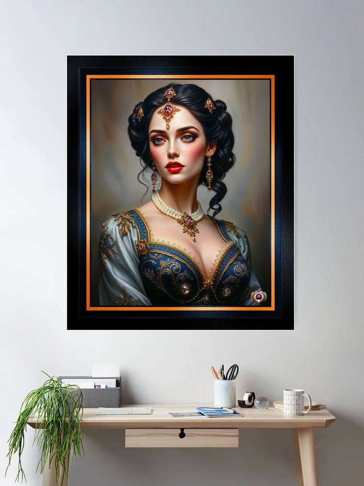 Classical Glamour Portrait Of Lady Zylenda Calici Alluring AI Concept Art by Xzendor7 Room Decor Poster Art Print