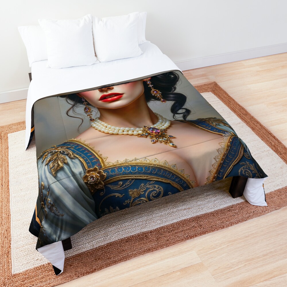 Classical Glamour Portrait Of Lady Zylenda Calici Alluring AI Concept Art by Xzendor7 Decorative Art Print Comforter