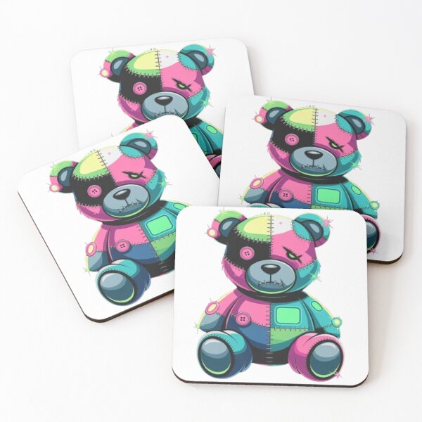 Item preview, Vibrant Cyberpunk Patchwork Teddy Bear – Futuristic Neon Toy Art designed and sold by GemBob Creations.